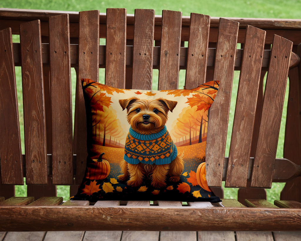 Norfolk Terrier Fall Decorative Throw Pillow 14x14 Indoor Outdoor Accent Cushion, Fabric Cover with Insert for Sofa, Bed, Porch & Living Room