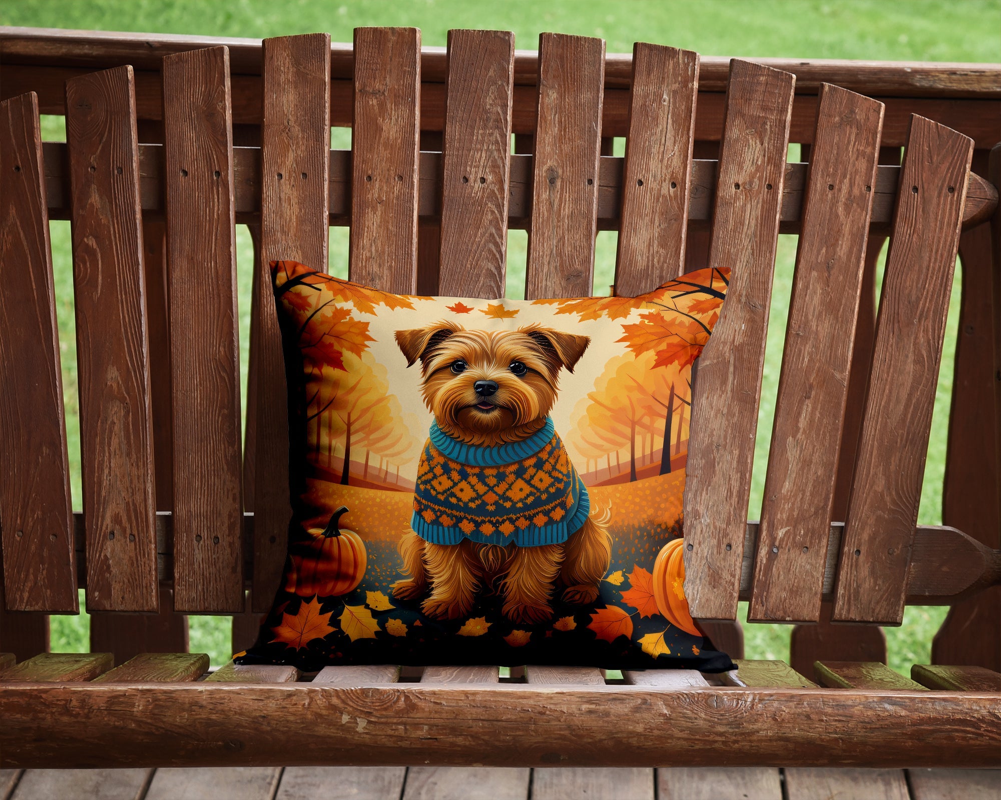 Norfolk Terrier Fall Decorative Throw Pillow 14x14 Indoor Outdoor Accent Cushion, Fabric Cover with Insert for Sofa, Bed, Porch & Living Room