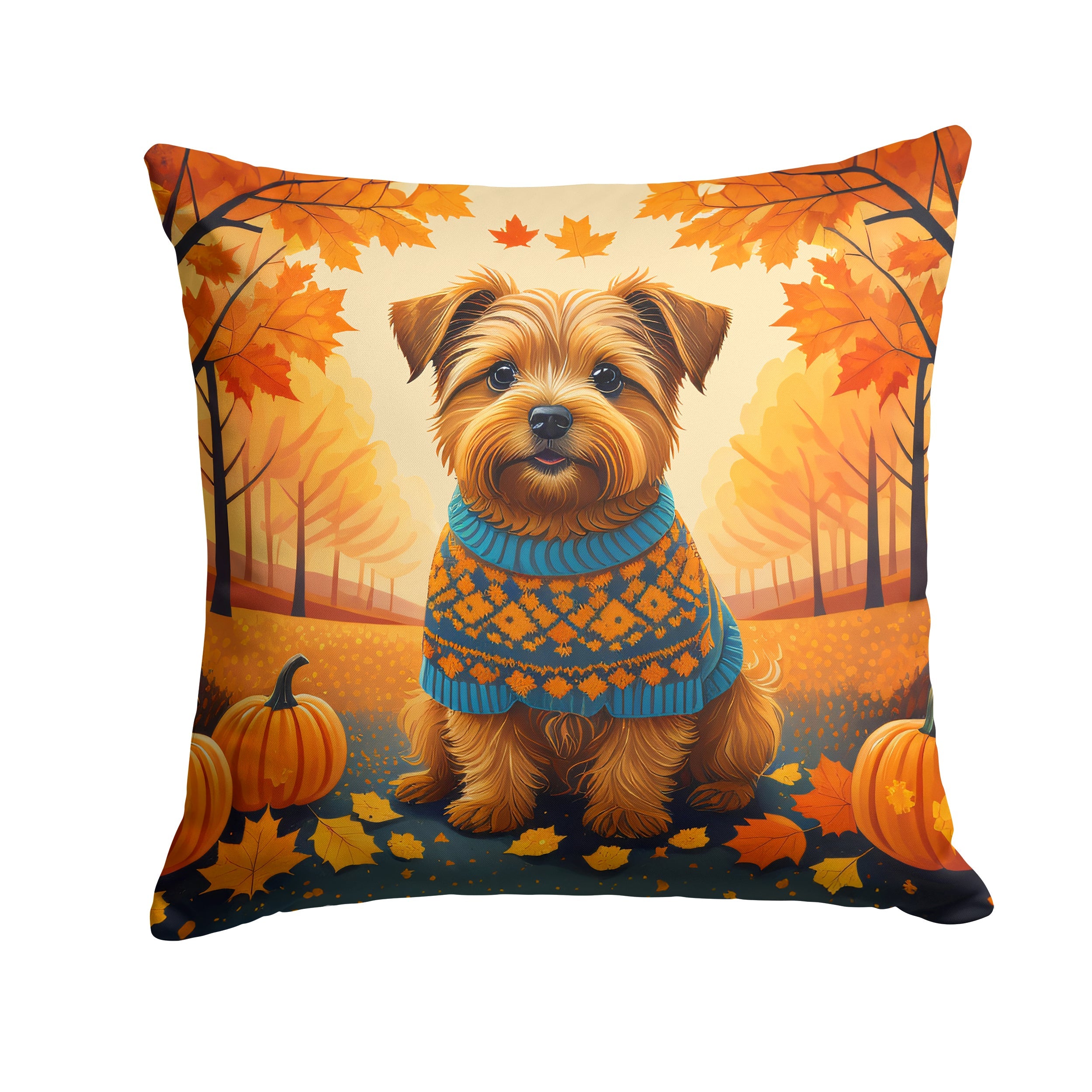 Norfolk Terrier Fall Decorative Throw Pillow 18x18 Indoor Outdoor Accent Cushion, Fabric Cover with Insert for Sofa, Bed, Porch & Living Room