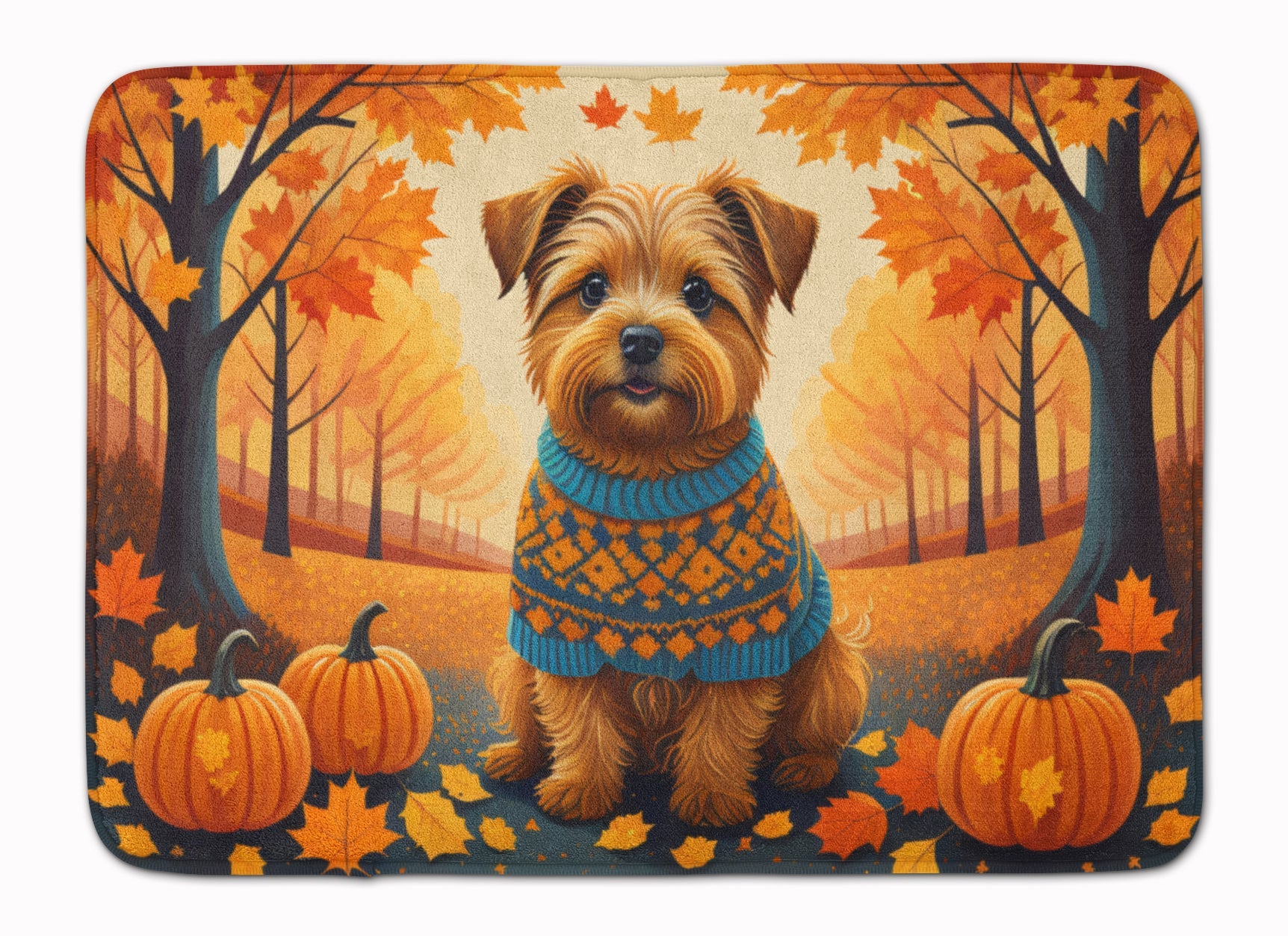 Norfolk Terrier Fall Memory Foam Kitchen Mat Machine Washable Anti-Fatigue Cushion Comfort Bath or Kitchen Rug