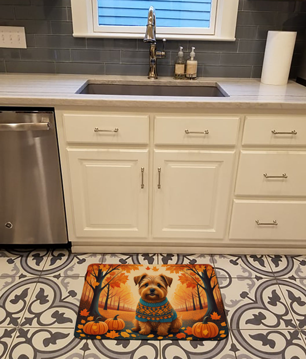 Norfolk Terrier Fall Memory Foam Kitchen Mat Machine Washable Anti-Fatigue Cushion Comfort Bath or Kitchen Rug