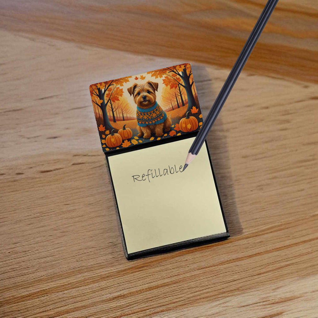 Norfolk Terrier Fall Watercolor Sticky Note Holder Refillable Dispenser Desk Accessory 3x3 Pad Gift