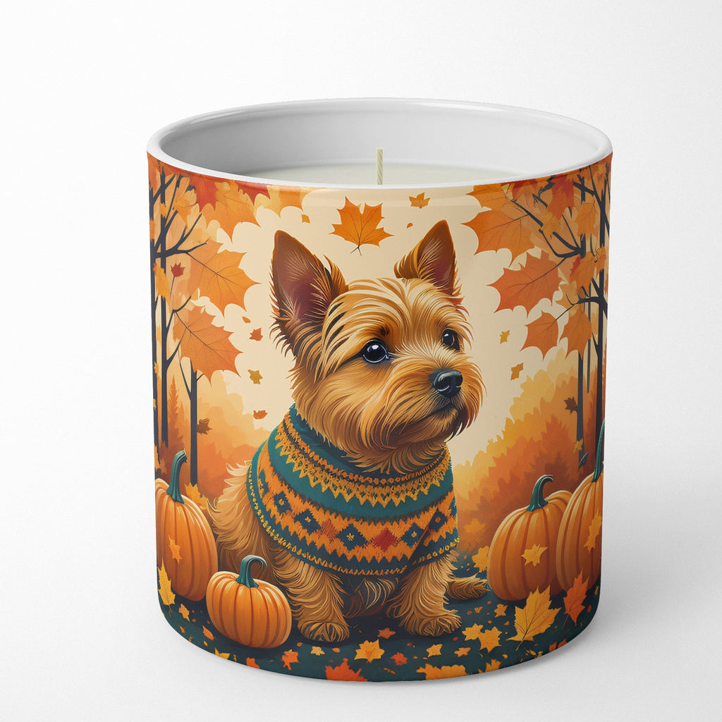 Norwich Terrier Fall Decorative Soy Candle Nature Soy Wax Essential Oil Home Decor Ideal for Bedroom Kitchen Bath Office Gift, 10 oz