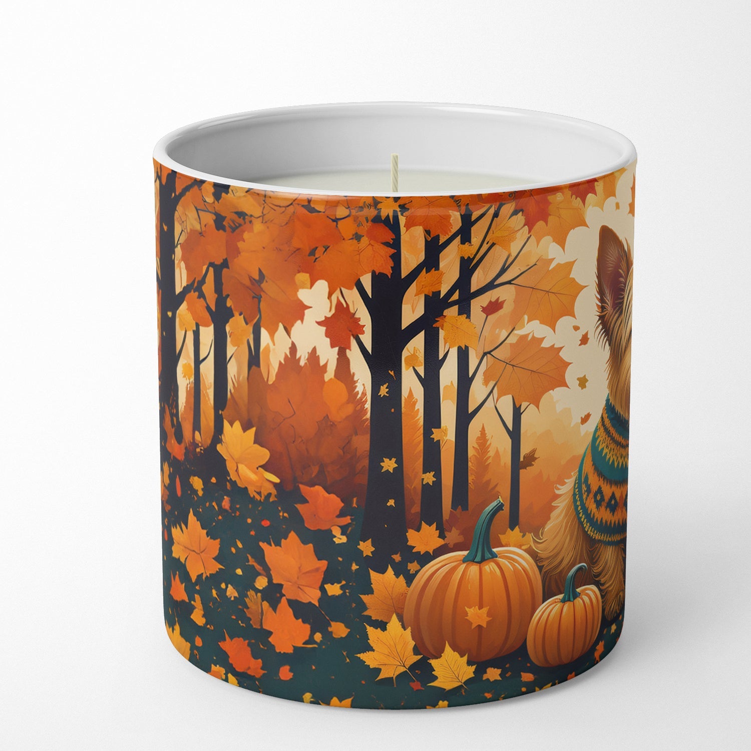 Norwich Terrier Fall Decorative Soy Candle Nature Soy Wax Essential Oil Home Decor Ideal for Bedroom Kitchen Bath Office Gift, 10 oz