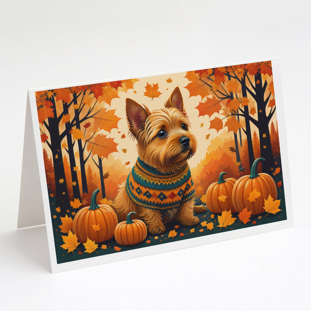 Norwich Terrier Fall Greeting Cards Pack of 8 Blank Cards with Envelopes Whimsical A7 Size 5x7