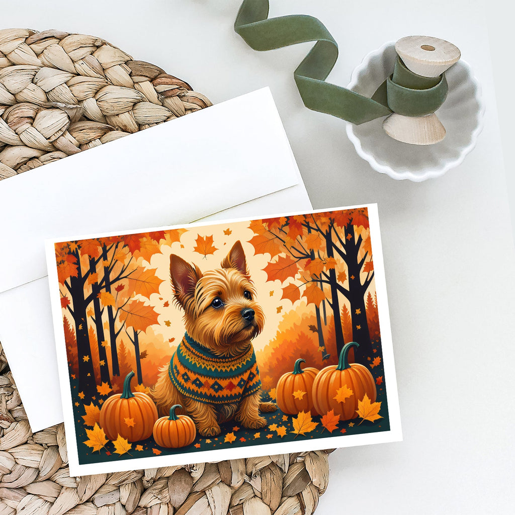 Norwich Terrier Fall Greeting Cards Pack of 8 Blank Cards with Envelopes Whimsical A7 Size 5x7