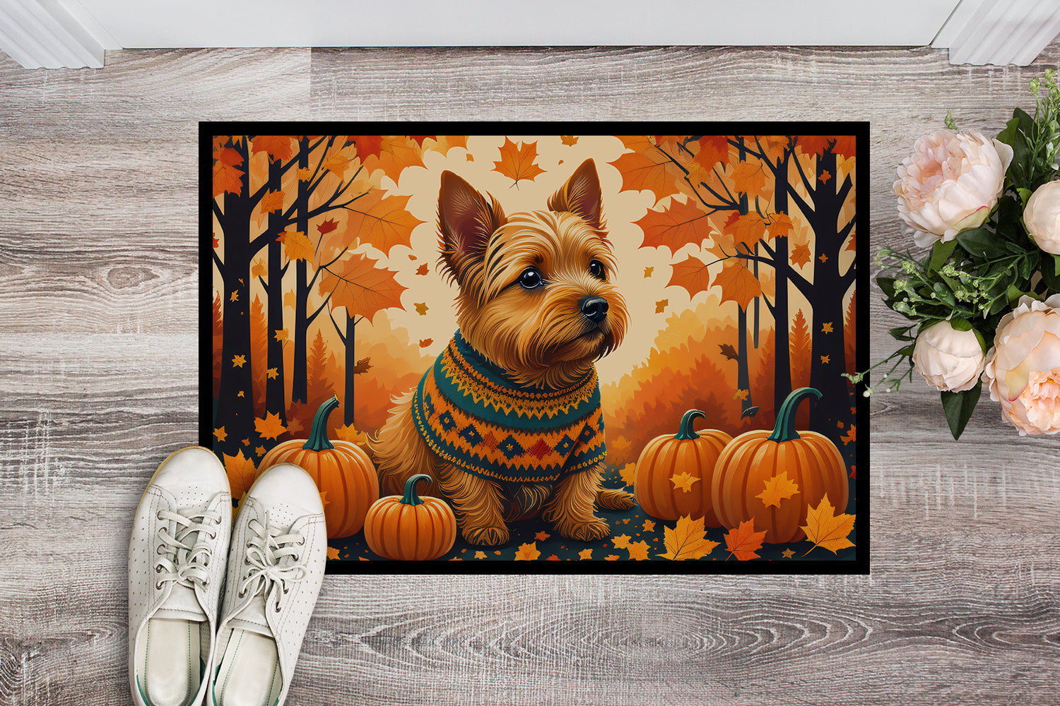 Norwich Terrier Fall Doormat Indoor Outdoor 24H X 36W Front Door Mat Rugs for Entryway, Non Slip Washable Low Pile,