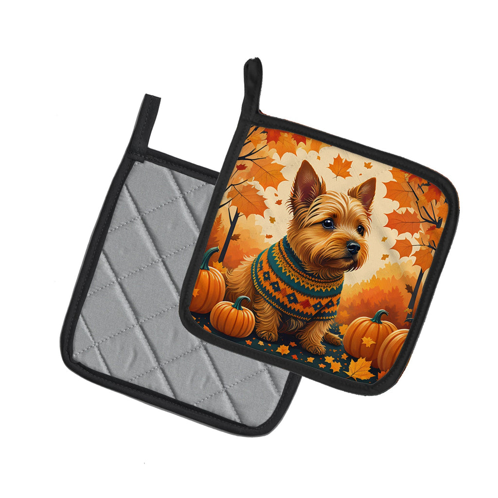 Norwich Terrier Fall Pot Holder Set of 2 Heat Resistant Quilted Hot Pads 7.5 x 7.5 Inch, Insulated Kitchen Trivets for Cooking & Baking