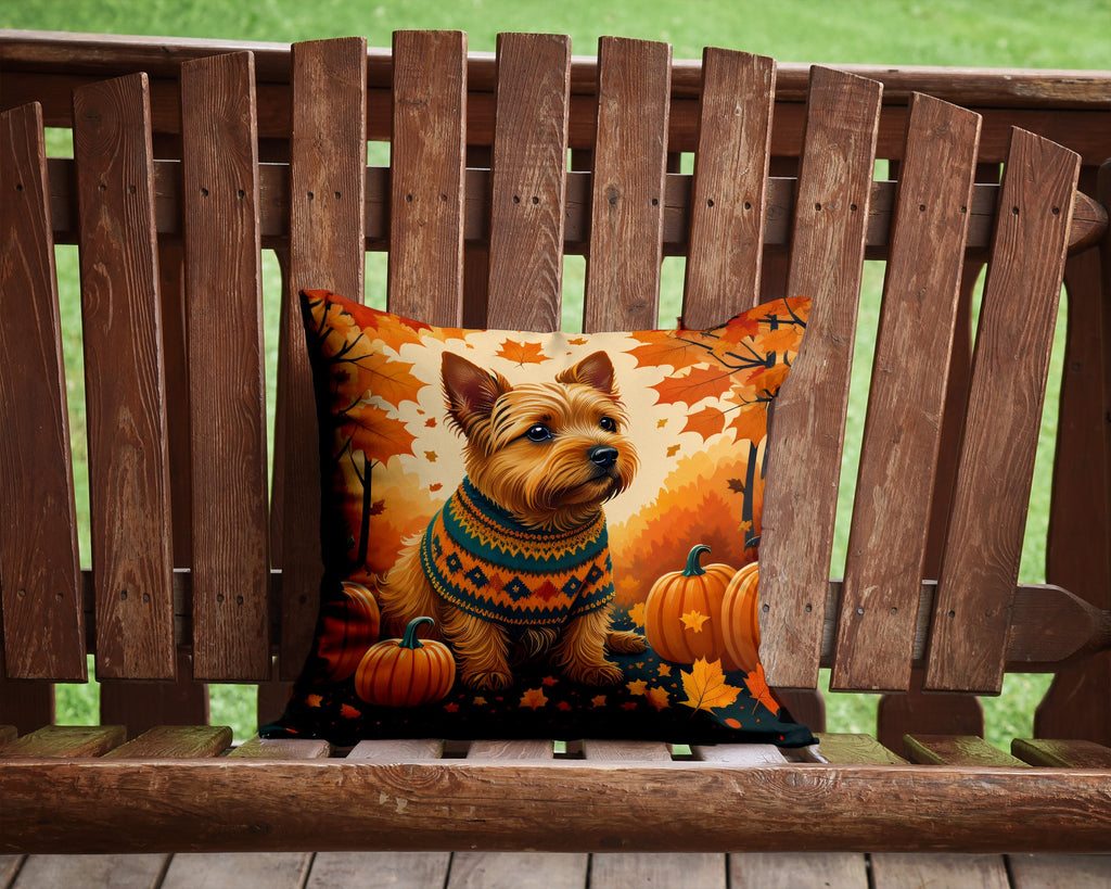Norwich Terrier Fall Decorative Throw Pillow 14x14 Indoor Outdoor Accent Cushion, Fabric Cover with Insert for Sofa, Bed, Porch & Living Room