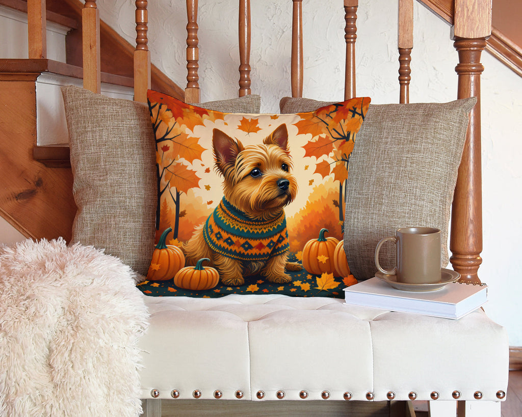 Norwich Terrier Fall Decorative Throw Pillow 14x14 Indoor Outdoor Accent Cushion, Fabric Cover with Insert for Sofa, Bed, Porch & Living Room