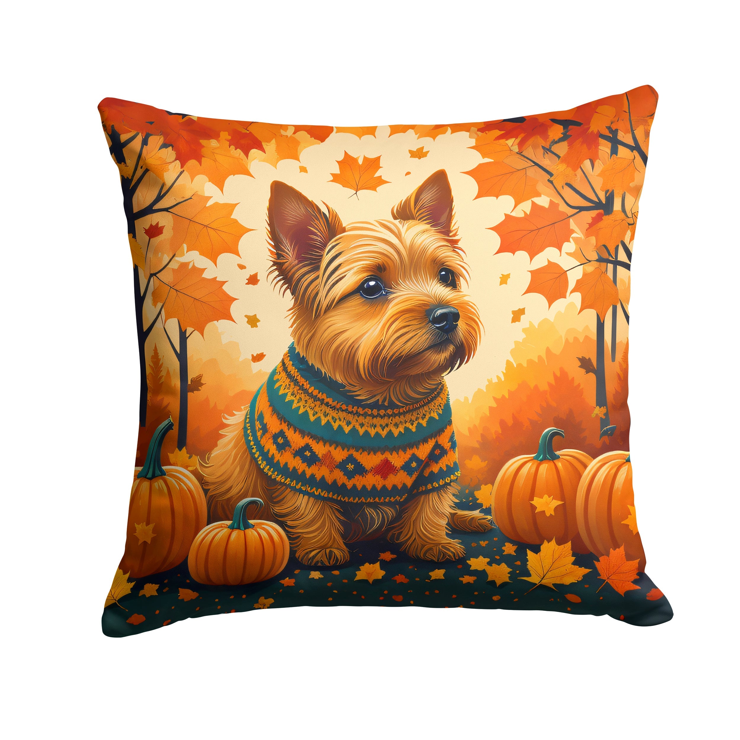 Norwich Terrier Fall Decorative Throw Pillow 18x18 Indoor Outdoor Accent Cushion, Fabric Cover with Insert for Sofa, Bed, Porch & Living Room