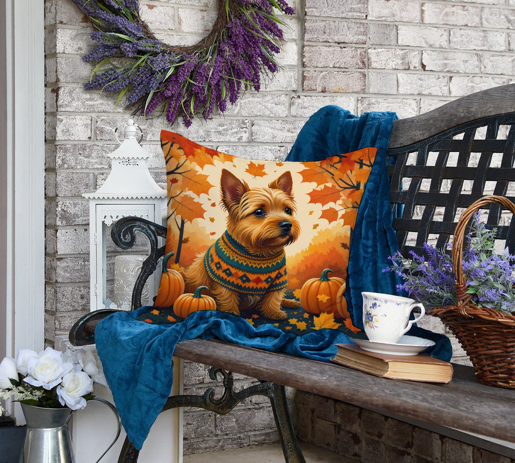 Norwich Terrier Fall Decorative Throw Pillow 18x18 Indoor Outdoor Accent Cushion, Fabric Cover with Insert for Sofa, Bed, Porch & Living Room