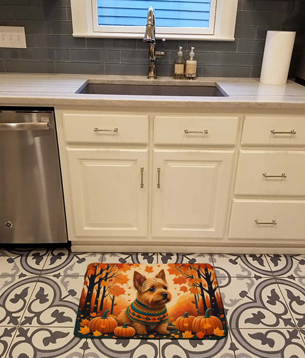 Norwich Terrier Fall Memory Foam Kitchen Mat Machine Washable Anti-Fatigue Cushion Comfort Bath or Kitchen Rug