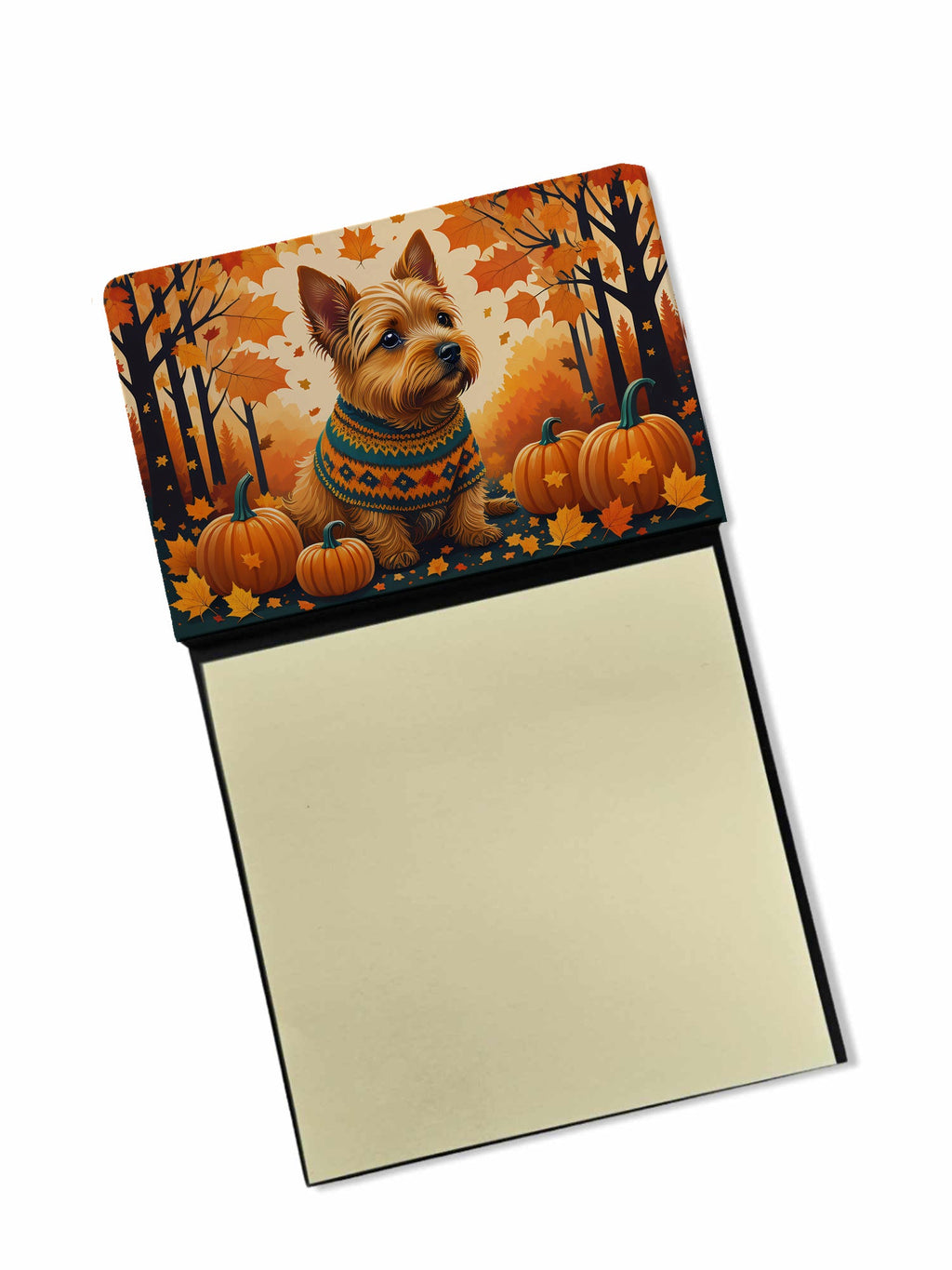 Norwich Terrier Fall Watercolor Sticky Note Holder Refillable Dispenser Desk Accessory 3x3 Pad Gift