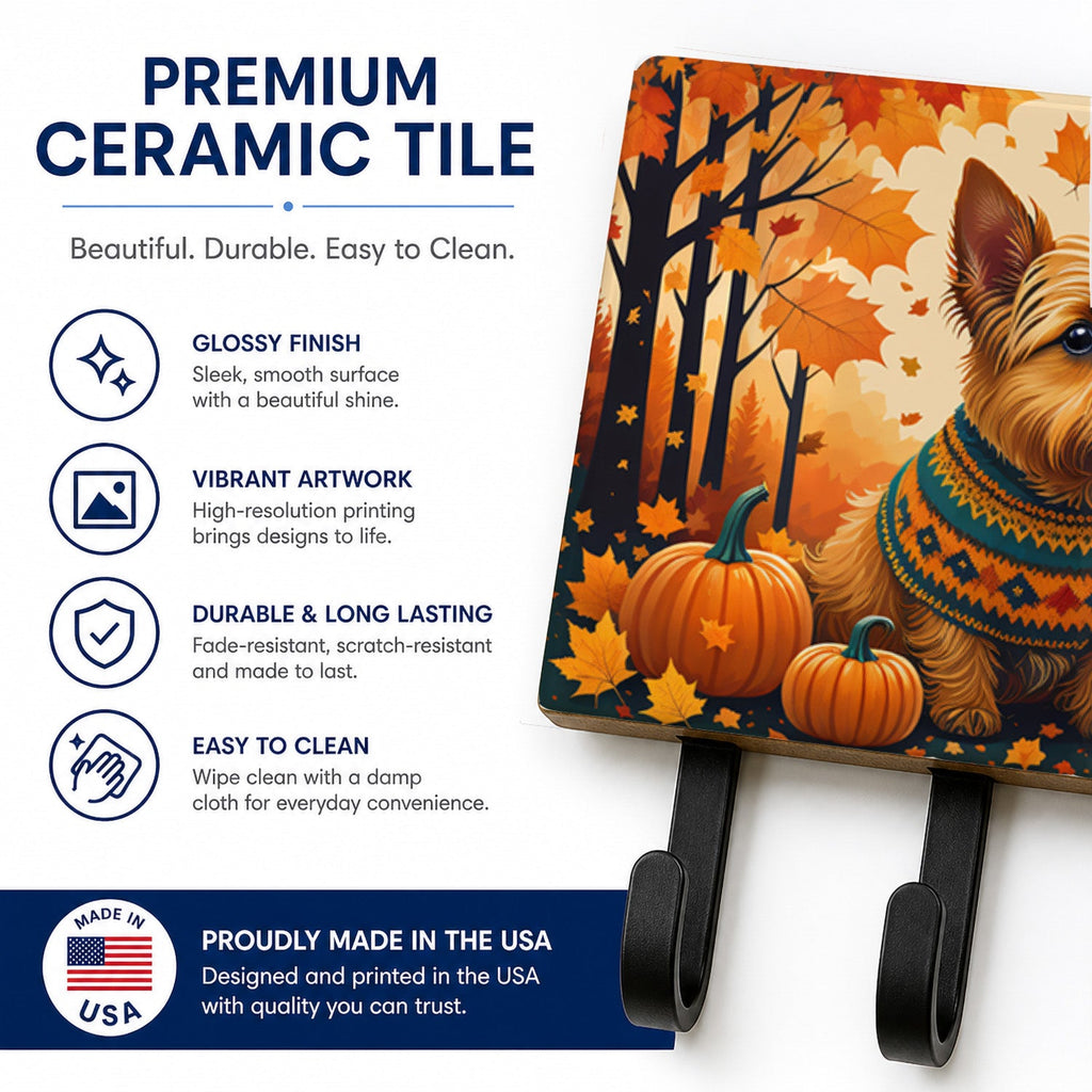 Norwich Terrier Fall Leash or Key Holder Wall Hooks, Coat Rack Wall Mount, for Hanging Keys, Towels, Aprons, Leashes