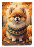 Pomeranian Fall House Flag 28x40 Porch Sleeve Pole Decorative Outside Yard Banner Artwork Wall Hanging, Polyester