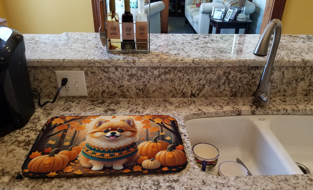 Pomeranian Fall Dish Drying Mat Absorbent Dish Drying Mat Pad for Kitchen Counter Dish Drainer Mat for Countertop, 14 x 21", Multicolor
