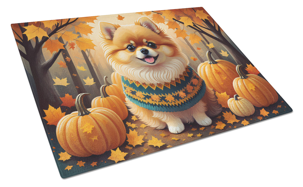 Pomeranian Fall Cutting Board Tempered Glass Kitchen Cutting Surface, Heat Resistant Chopping, Non-Slip Feet, Food Prep & Serving