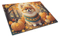 Pomeranian Fall Cutting Board Tempered Glass Kitchen Cutting Surface, Heat Resistant Chopping, Non-Slip Feet, Food Prep & Serving