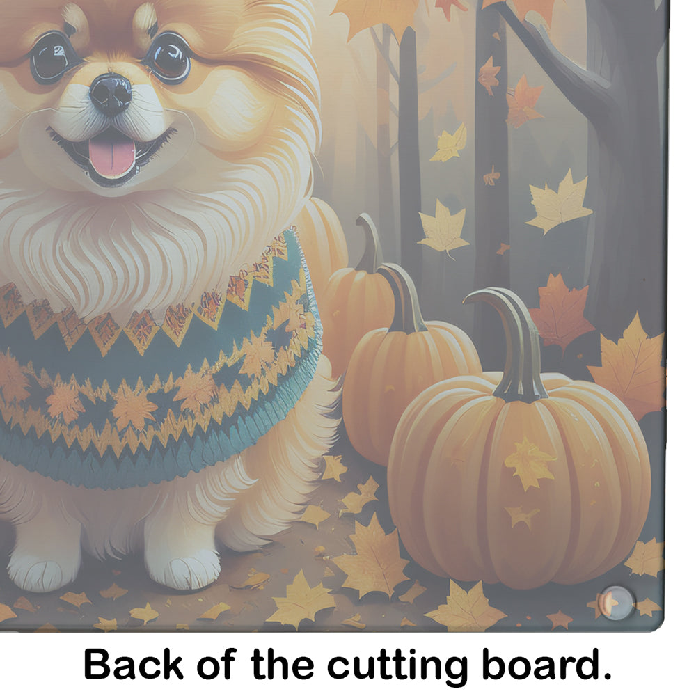 Pomeranian Fall Cutting Board Tempered Glass Kitchen Cutting Surface, Heat Resistant Chopping, Non-Slip Feet, Food Prep & Serving