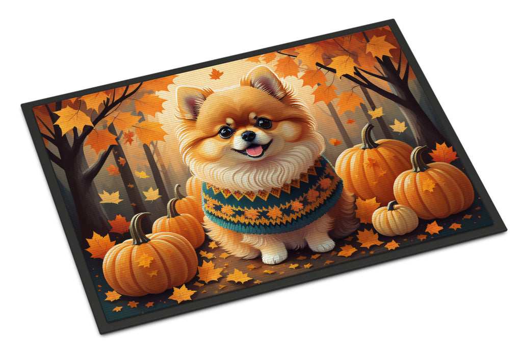 Pomeranian Fall Doormat Indoor Outdoor 18H X 27W Front Door Mat Rugs for Entryway, Non Slip Washable