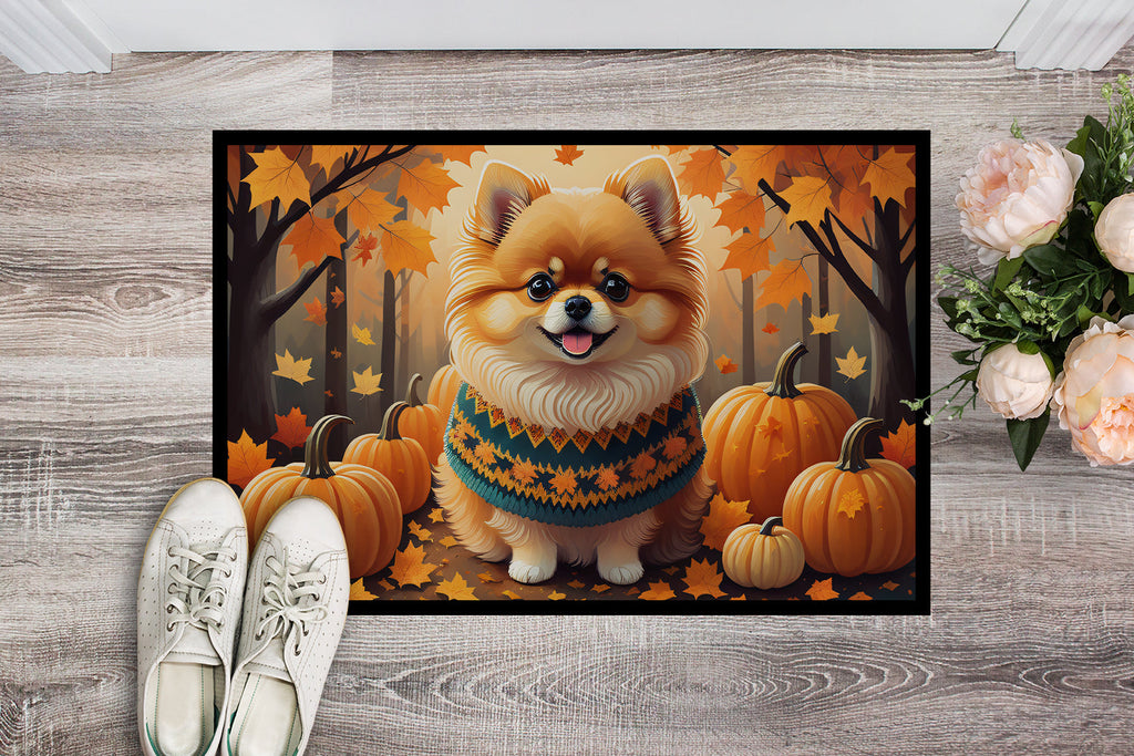 Pomeranian Fall Doormat Indoor Outdoor 18H X 27W Front Door Mat Rugs for Entryway, Non Slip Washable