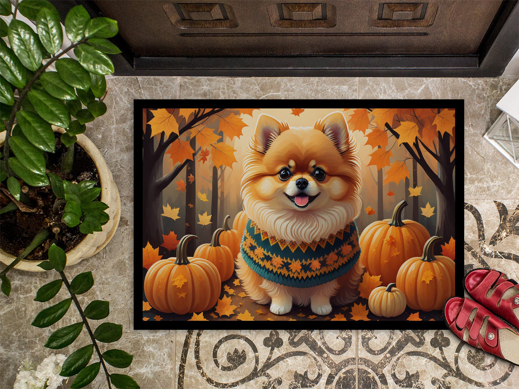 Pomeranian Fall Doormat Indoor Outdoor 18H X 27W Front Door Mat Rugs for Entryway, Non Slip Washable