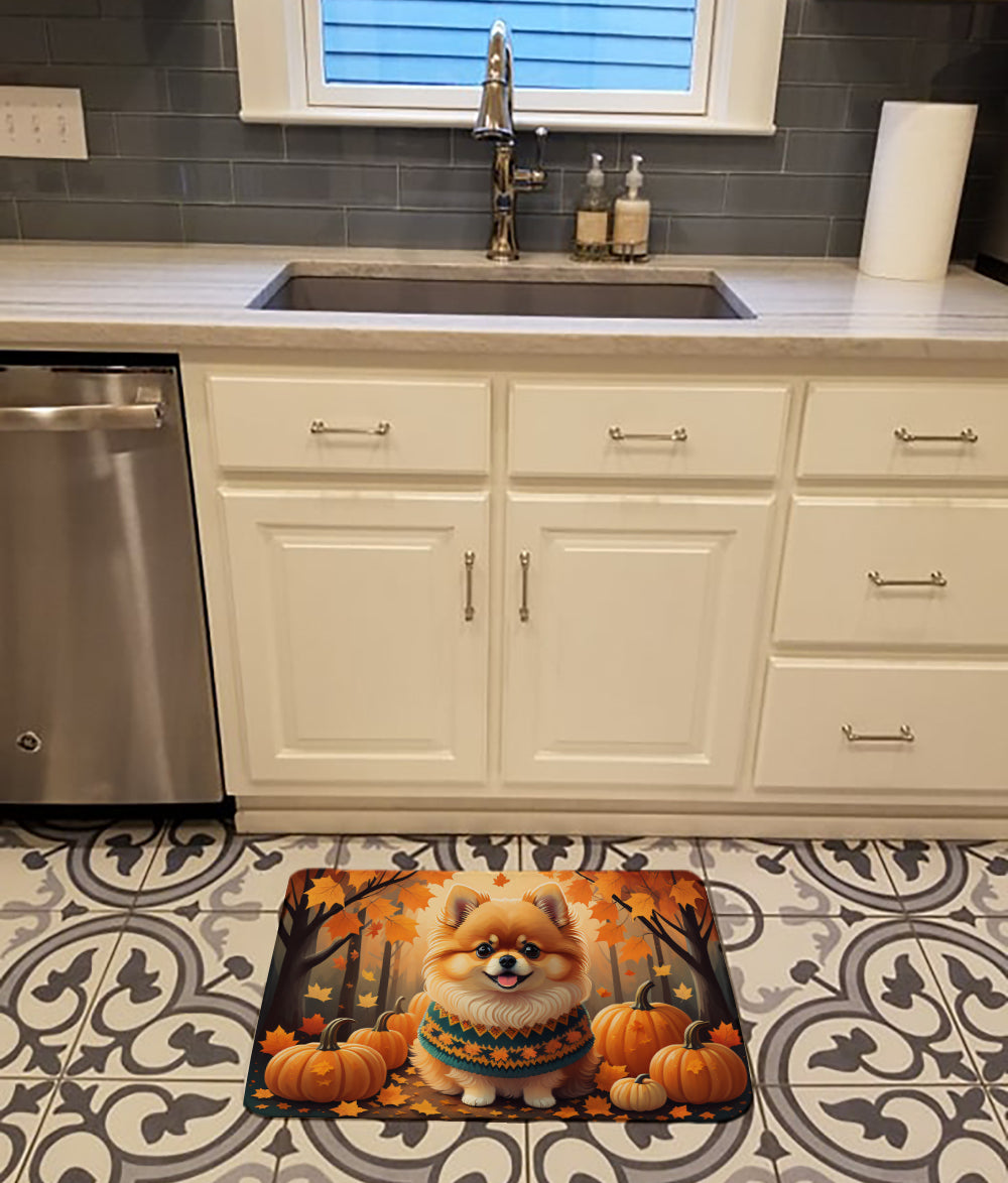 Pomeranian Fall Memory Foam Kitchen Mat Machine Washable Anti-Fatigue Cushion Comfort Bath or Kitchen Rug