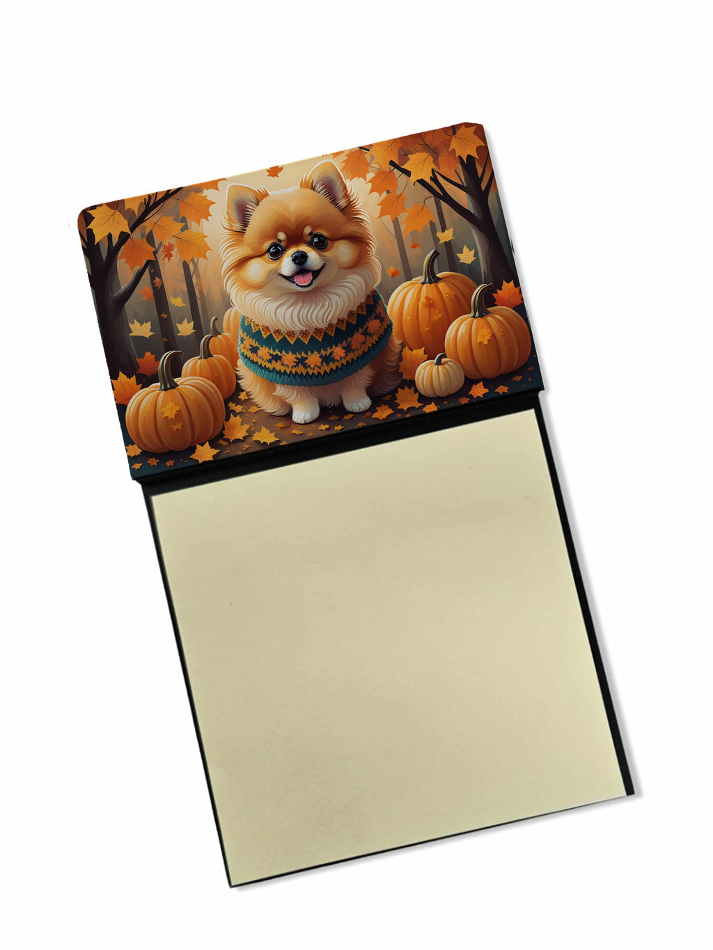 Pomeranian Fall Watercolor Sticky Note Holder Refillable Dispenser Desk Accessory 3x3 Pad Gift