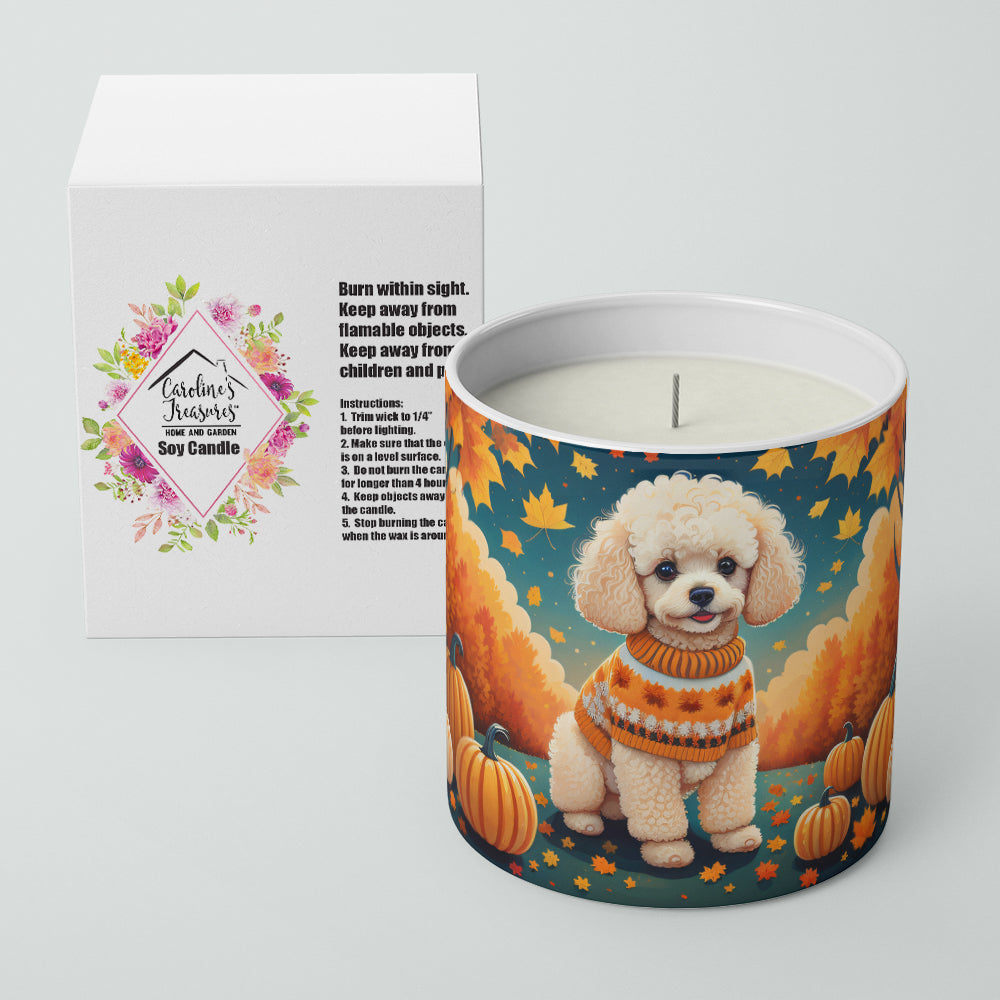 Poodle Fall Decorative Soy Candle Nature Soy Wax Essential Oil Home Decor Ideal for Bedroom Kitchen Bath Office Gift, 10 oz