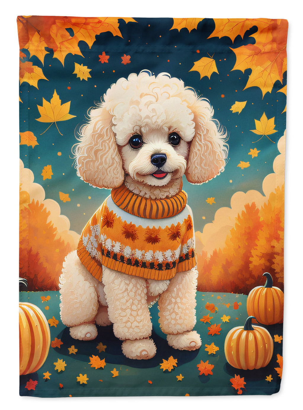 Poodle Fall House Flag 28x40 Porch Sleeve Pole Decorative Outside Yard Banner Artwork Wall Hanging, Polyester