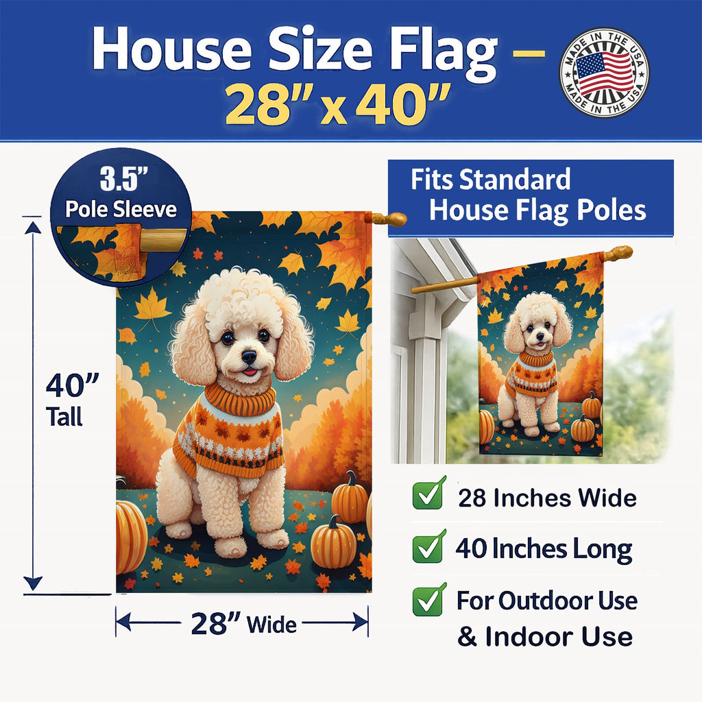 Poodle Fall House Flag 28x40 Porch Sleeve Pole Decorative Outside Yard Banner Artwork Wall Hanging, Polyester
