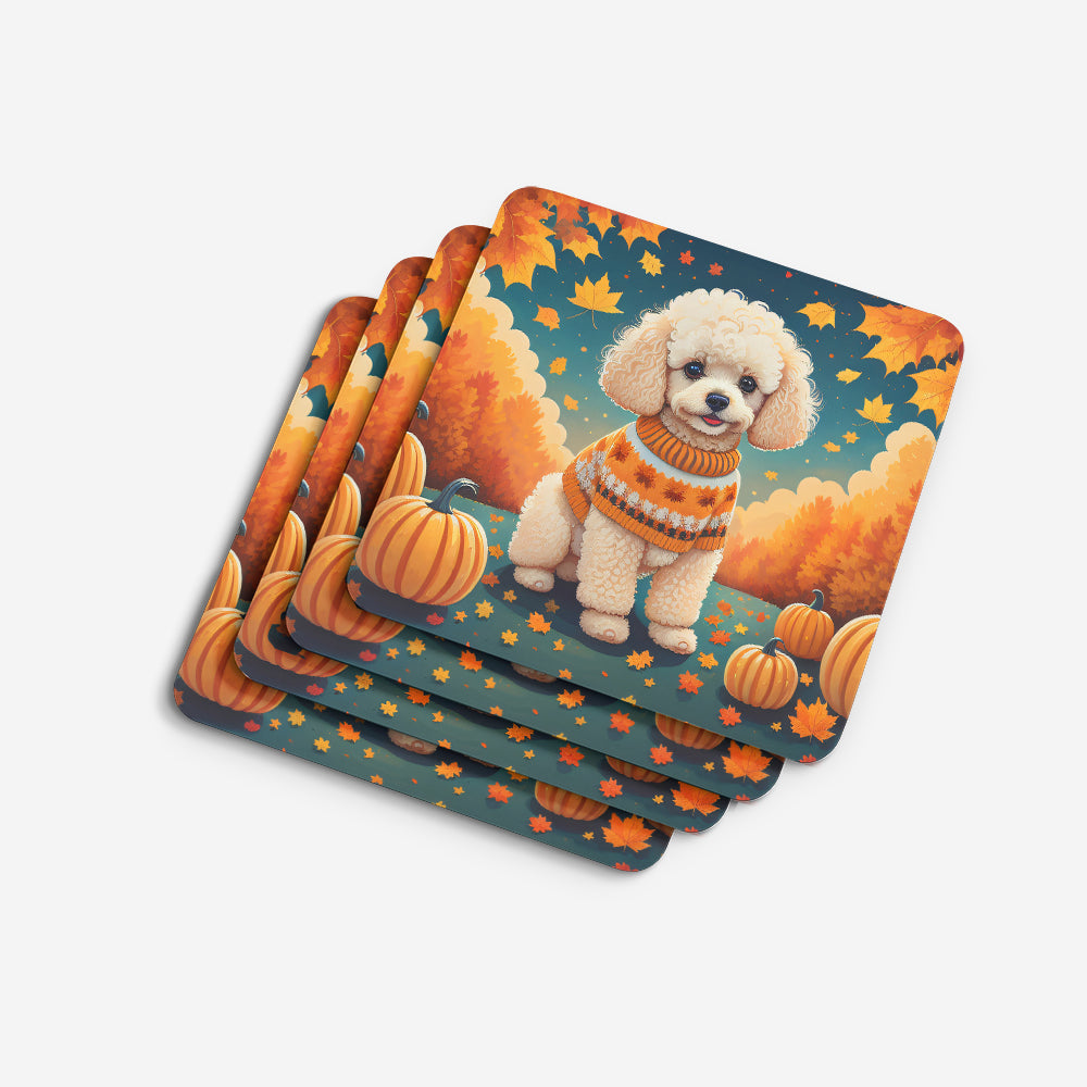 Poodle Fall Foam Coasters Set of 4 Cup Coasters for Indoor Outdoor, Tabletop Protection, Anti Slip, Mouse pad Material