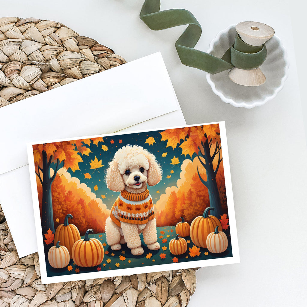 Poodle Fall Greeting Cards Pack of 8 Blank Cards with Envelopes Whimsical A7 Size 5x7