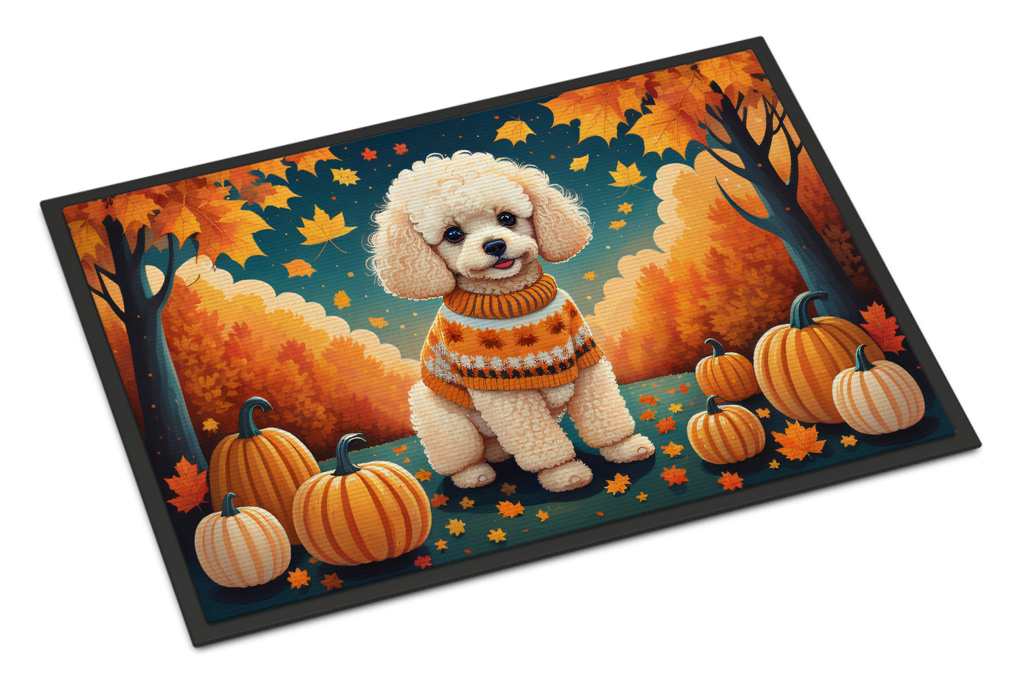 Poodle Fall Doormat Indoor Outdoor 24H X 36W Front Door Mat Rugs for Entryway, Non Slip Washable Low Pile,