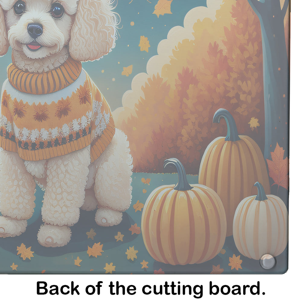 Poodle Fall Cutting Board Tempered Glass Kitchen Cutting Surface, Heat Resistant Chopping, Non-Slip Feet, Food Prep & Serving