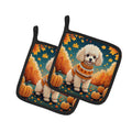 Poodle Fall Pot Holder Set of 2 Heat Resistant Quilted Hot Pads 7.5 x 7.5 Inch, Insulated Kitchen Trivets for Cooking & Baking
