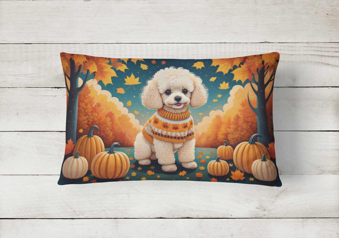 Poodle Fall Decorative Throw Pillow 12x16 Indoor Outdoor Accent Cushion, Fabric Cover with Insert for Sofa, Bed, Porch & Living Room