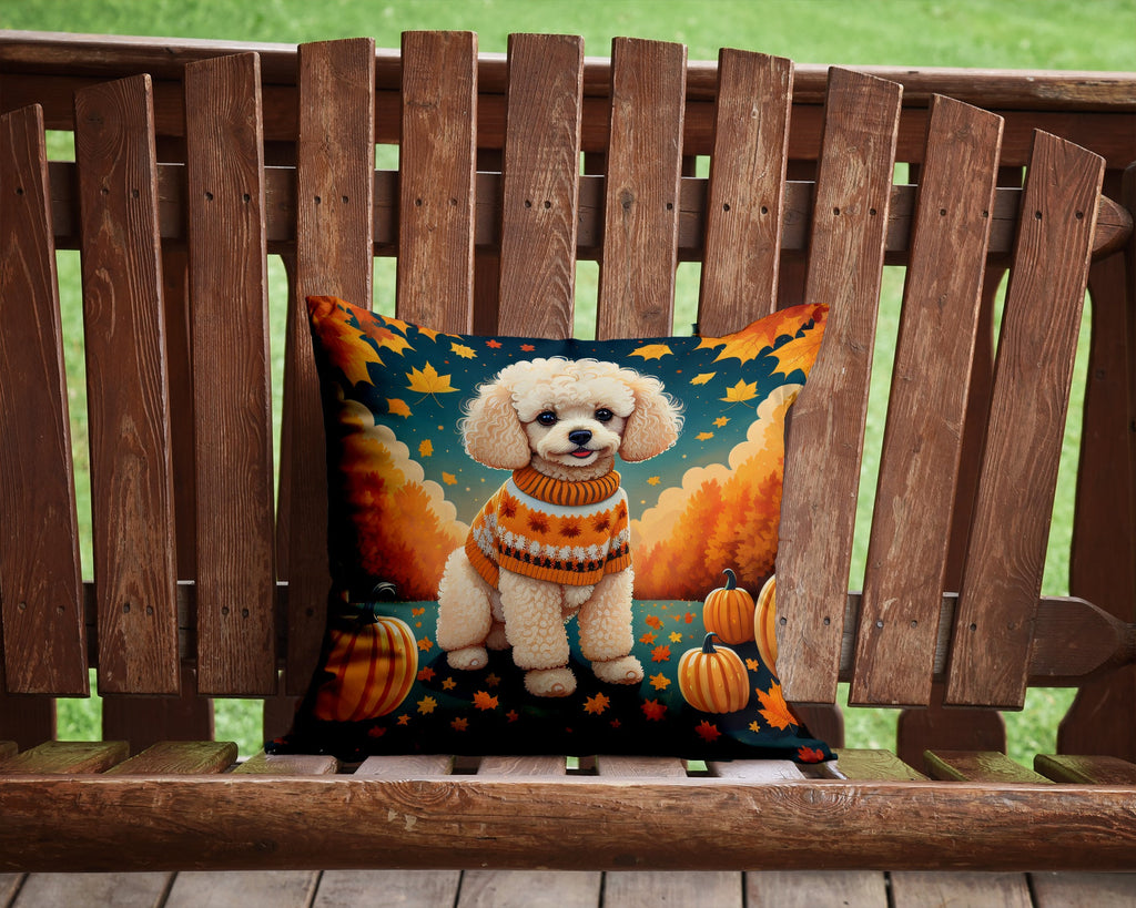 Poodle Fall Decorative Throw Pillow 14x14 Indoor Outdoor Accent Cushion, Fabric Cover with Insert for Sofa, Bed, Porch & Living Room
