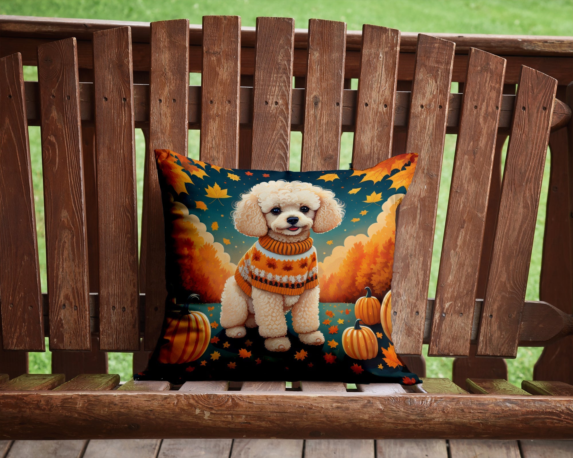 Poodle Fall Decorative Throw Pillow 14x14 Indoor Outdoor Accent Cushion, Fabric Cover with Insert for Sofa, Bed, Porch & Living Room