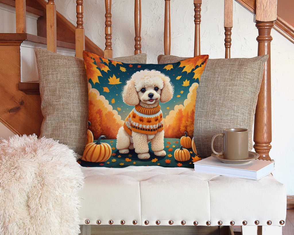 Poodle Fall Decorative Throw Pillow 14x14 Indoor Outdoor Accent Cushion, Fabric Cover with Insert for Sofa, Bed, Porch & Living Room