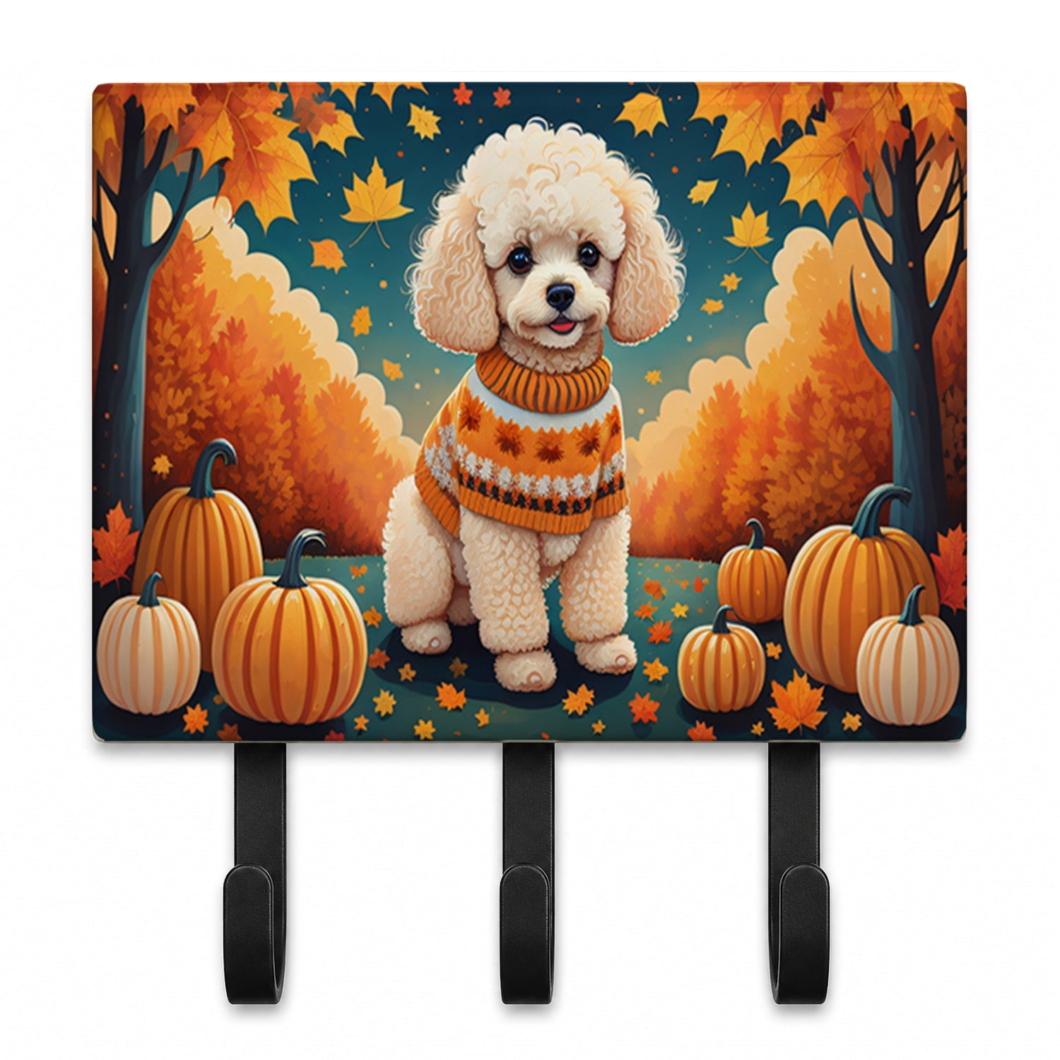 Poodle Fall Leash or Key Holder Wall Hooks, Coat Rack Wall Mount, for Hanging Keys, Towels, Aprons, Leashes