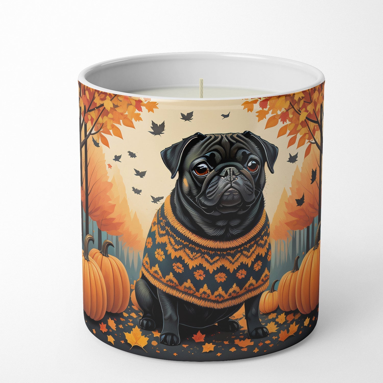 Black Pug Fall Decorative Soy Candle Nature Soy Wax Essential Oil Home Decor Ideal for Bedroom Kitchen Bath Office Gift, 10 oz