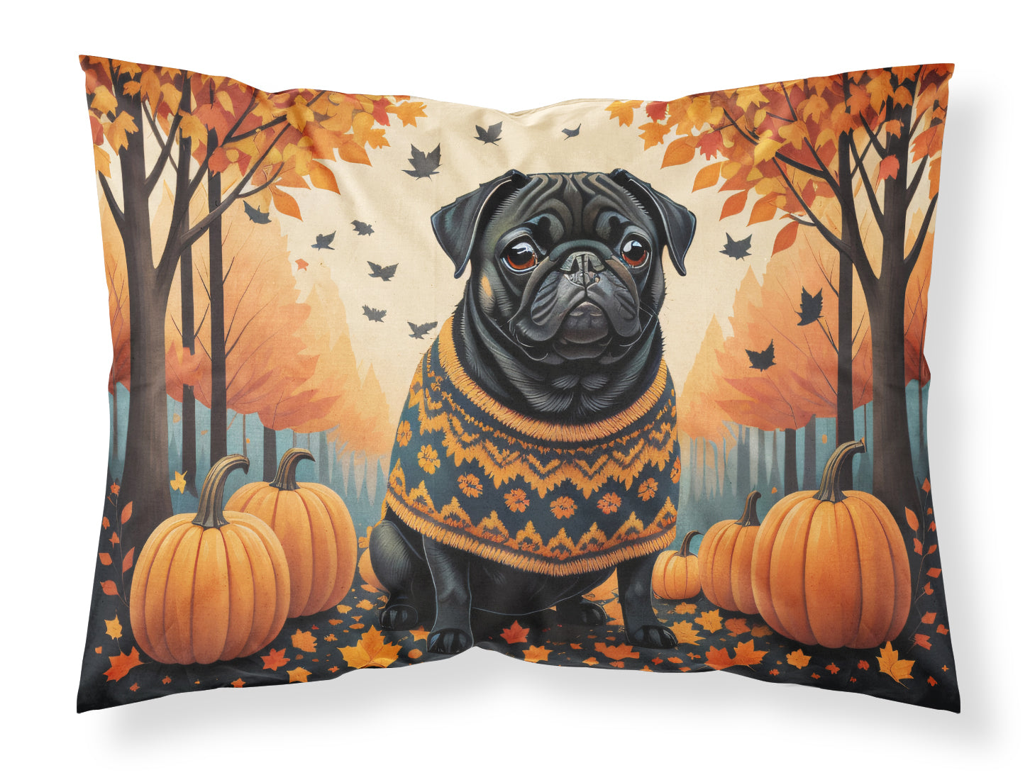 Black Pug Fall Standard Pillowcase Lightweight Super Soft Easy Care Decorative Artwork Pillowcase, Standard