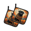 Black Pug Fall Pot Holder Set of 2 Heat Resistant Quilted Hot Pads 7.5 x 7.5 Inch, Insulated Kitchen Trivets for Cooking & Baking