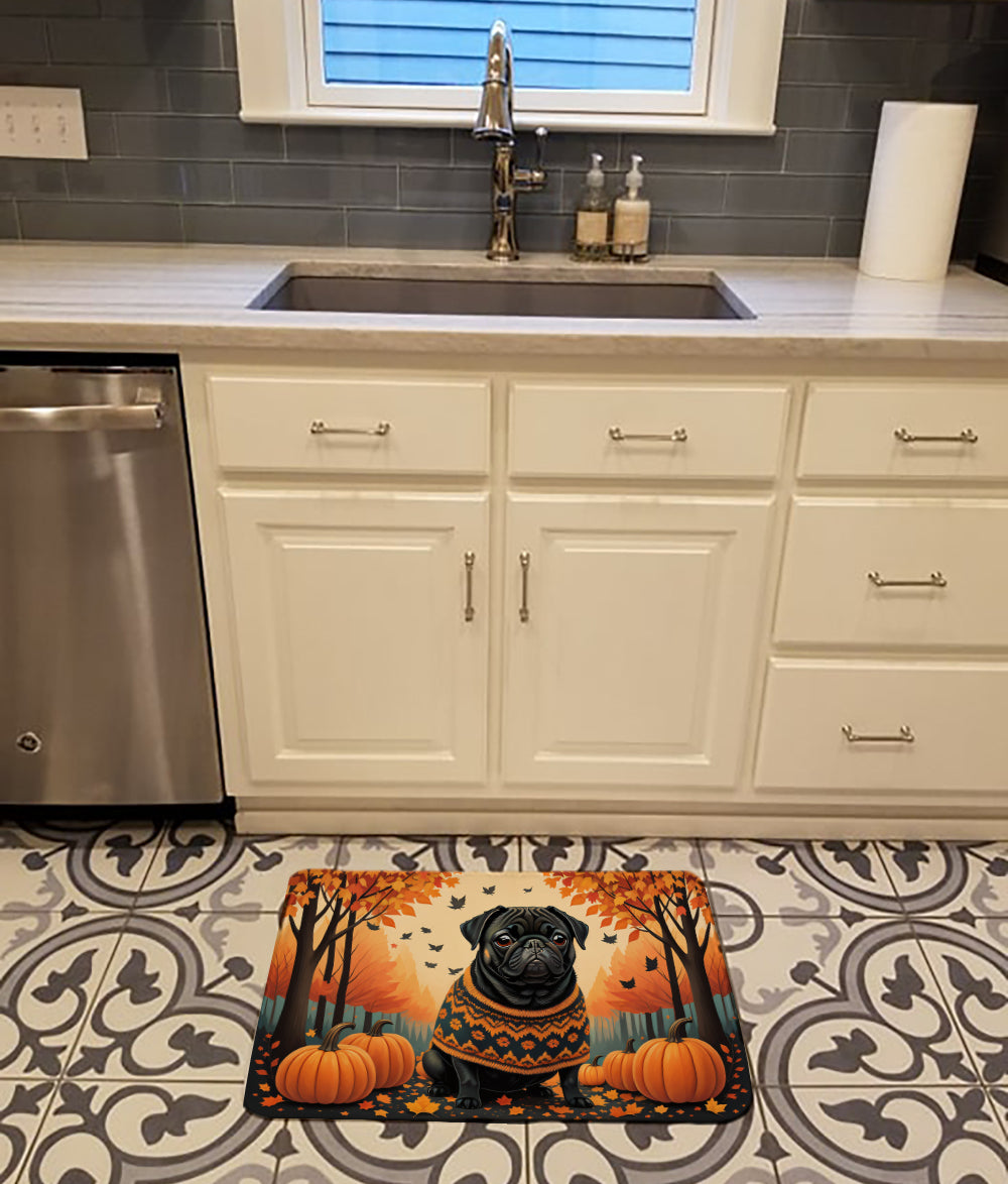 Black Pug Fall Memory Foam Kitchen Mat Machine Washable Anti-Fatigue Cushion Comfort Bath or Kitchen Rug
