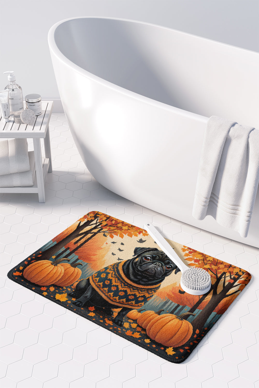 Black Pug Fall Memory Foam Kitchen Mat Machine Washable Anti-Fatigue Cushion Comfort Bath or Kitchen Rug