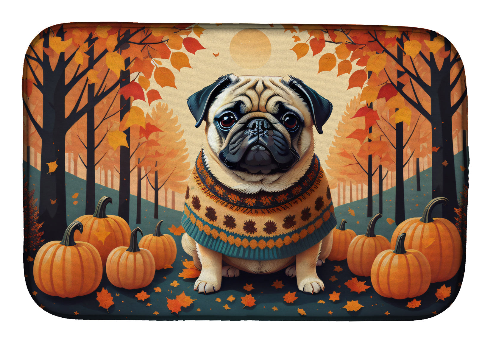 Fawn Pug Fall Dish Drying Mat Absorbent Dish Drying Mat Pad for Kitchen Counter Dish Drainer Mat for Countertop, 14 x 21", Multicolor