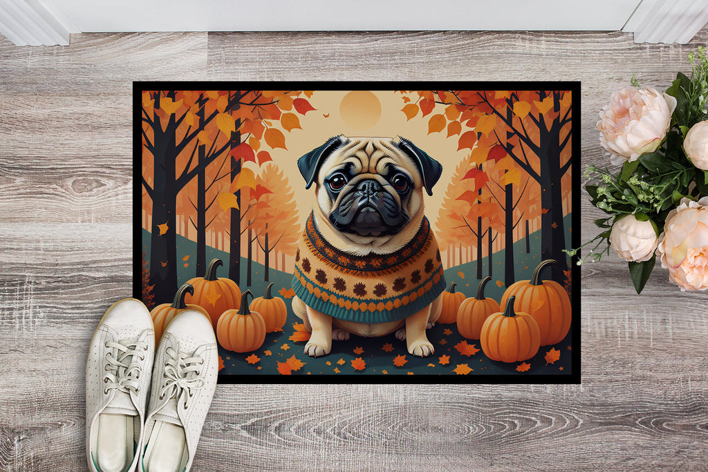 Fawn Pug Fall Doormat Indoor Outdoor 24H X 36W Front Door Mat Rugs for Entryway, Non Slip Washable Low Pile,