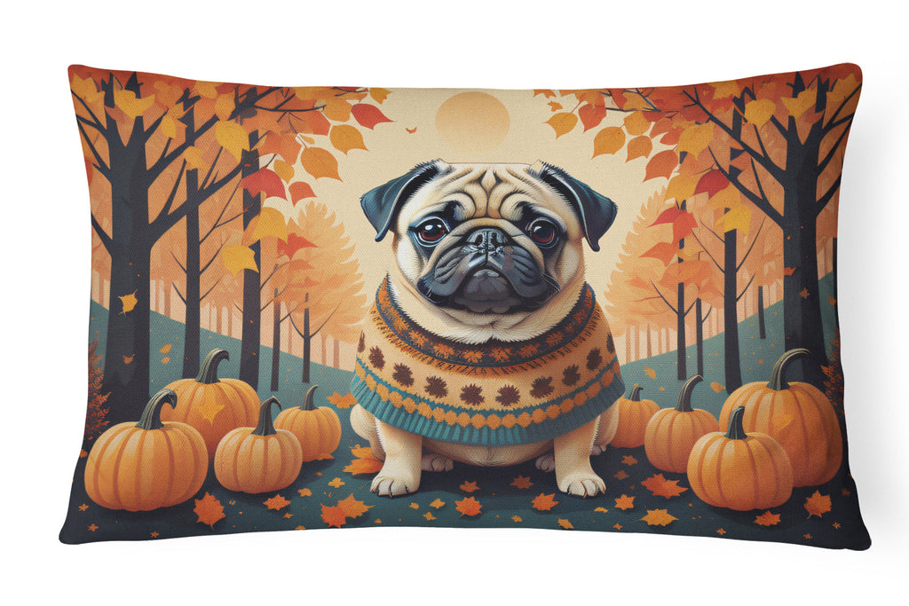 Fawn Pug Fall Decorative Throw Pillow 12x16 Indoor Outdoor Accent Cushion, Fabric Cover with Insert for Sofa, Bed, Porch & Living Room